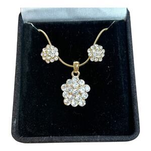 Austrian Crystal Clusters Matching Set Necklace and Earrings Gold Tone